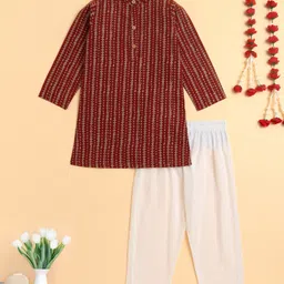 The Magic Wand Cambric Cotton Woven Full Sleeves Abstract Printed Kurta Pyjama Set - Maroon-picture-22