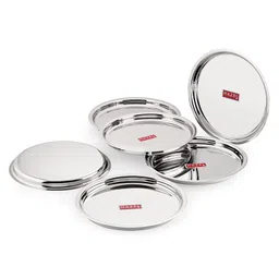 HAZEL Stainless Steel Plates Mirror Finish Thali Set For Dinner & Lunch  Silver - Pack of 6 image 2