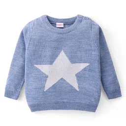 Babyhug Knitted Full Sleeves Pullover Sweater Set With Star Design - Aqua Blue image 2