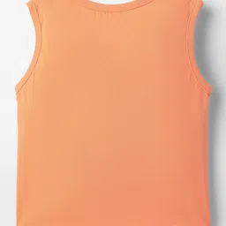 kookie kids india Kookie Kids Single Jersey Knit Sleeveless Tank T-Shirt with Text Print - Orange image 2