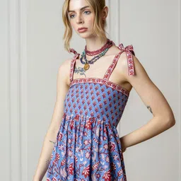 kalamir Zenava by Myntra Women Floral Print Shoulder Straps Fit & Flare Dress image 5