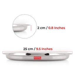 HAZEL Stainless Steel Plates Mirror Finish Thali Set For Dinner & Lunch  Silver - Pack of 6 image 3