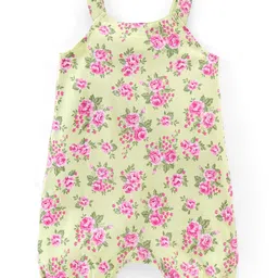 Babyhug 100% Cotton Floral Printed Dungaree with Half Sleeves Polka Dots Printed Top - Pink & Lime Green image 3