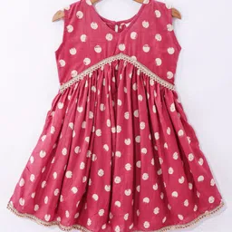 Teentaare Cotton Woven Sleeveless Kurta & Gharara Set with Dupatta Polka Dot Print & lace Detailing - Red image 4