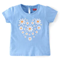 Babyhug 100% Cotton Knit Half Sleeves Tee With Floral & Text Graphics Pack of 5- Pink Grey & Blue image 5