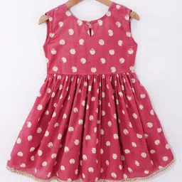 Teentaare Cotton Woven Sleeveless Kurta & Gharara Set with Dupatta Polka Dot Print & lace Detailing - Red image 5