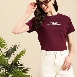 Mast & Harbour Typography Printed Pure Cotton Bio Finish T-shirt image 1