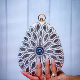 Swisni White Embellished Half Moon Hobo Bag-image-58
