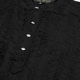 SOJANYA Men Black Chikankari Pure Cotton Kurta with Churidar & Nehrujacket image 5