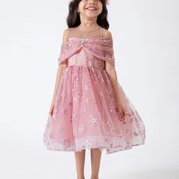 Hopscotch Off-Shoulder Fit & Flare Pearl Embellished Dress-picture-25