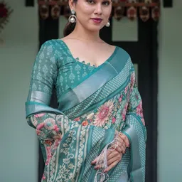 MAHARANI COUTURE Floral Pure Linen Banarasi Saree image 4