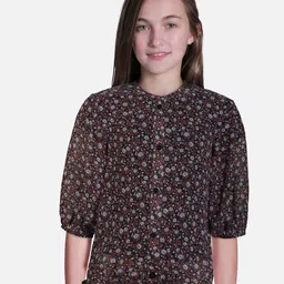 Gini and Jony Girls Floral Print Mandarin Collar Shirt Style Top-picture-45