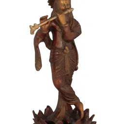 Exotic India Brown & Gold-Toned Krishna Religious Idol Showpiece image 2