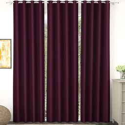 Story@Home Faux Silk Solid 300GSM Purple Room Darkening Blackout Door Curtain - Set of 3-picture-32