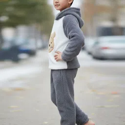 Chawla Uttam Kids Bear Self Design Hooded Sweatshirt With Joggers image 2