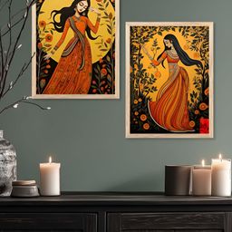Kotart Brown & Orange 2 Pieces Floral And Botanical Printed Wooden Portrait Wall Arts-picture-6