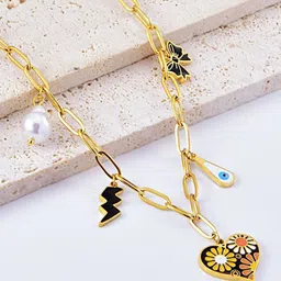 VIEN Stainless Steel Gold-Plated Unique Multiple Charm Beaded Minimal Necklace-picture-44
