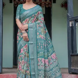 ALMAARI FASHION Floral Pure Linen Banarasi Saree-picture-41