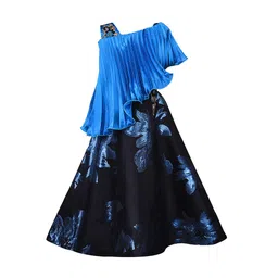 Wish Karo Girls Blue Printed Fit and Flare Dress-image-7