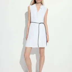 H&M Women A-Line Shirt Collar Tie-Belt Wrap Mini Dress-picture-19