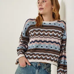 Happiness istanbul Women Colourblocked Crop Pullover-picture-39