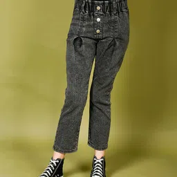 Lilpicks Couture Paper Bag Waist Slim Fit Jeans - Dark Grey-picture-12