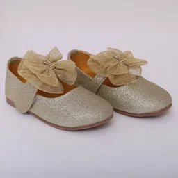 Mine Sole Simmer Sequin Embellished Big Bow Applique Ballerina - Golden-picture-21