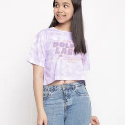 Lil Tomatoes Half Sleeves Tie & Dye Abstract Dolphin Florida Printed Top - Purple-image-36