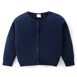 Babyhug Knitted Full Sleeves Front Open Solid Colour Sweater - Navy Blue-picture-30
