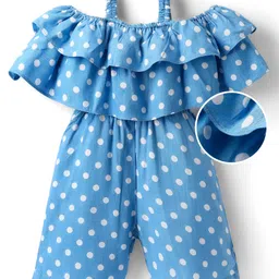 Mark & Mia Rayon Woven Off Shoulder Sleeves Jumpsuit With Polka Dots - Blue-picture-24
