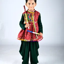 Aglare Cotton Woven Navratri Theme Full Sleeves Bandhani Designed Kedia Set - Red & Green-picture-28