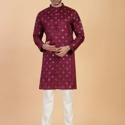 CHIRASVI Men Embroidered Mirror Work Kurta-image-3