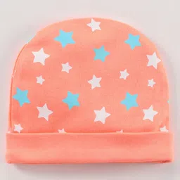 Babyhug 100% Cotton Cap Mittens & Booties Set Star Print Orange - Diameter 17 cm image 2