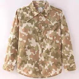 INFINITY Cotton Woven Full Sleeves Colour Splashed Shirt - Olive Green image 3