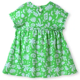 Babyhug Cotton Woven Half Sleeves Frock with Tropical Theme Print - Green image 2