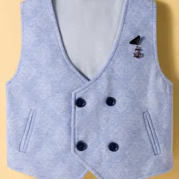 Dapper Dudes Full Sleeves Abstract Printed Shirt With Waistcoat & Bow Set - Sky Blue image 2
