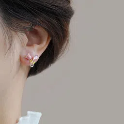 PASU FASHION Artificial Stones Studded Enamelled Floral Shaped Studs image 2