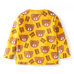 Babyhug Cotton Knit Full Sleeves Bear Printed Night Suit - Yellow image 3