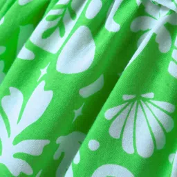 Babyhug Cotton Woven Half Sleeves Frock with Tropical Theme Print - Green image 3