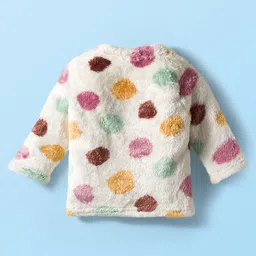 Babyhug Fur Knit Full Sleeves Winter Wear T-Shirt & Lounge Pant Set With Polka Dot Design - White image 3