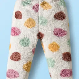 Babyhug Fur Knit Full Sleeves Winter Wear T-Shirt & Lounge Pant Set With Polka Dot Design - White image 4