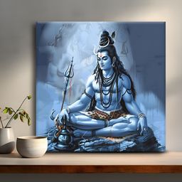 OLIVE TREE Blue & Black Lord Shiva Canvas Painting Wall Art-picture-0