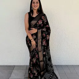 HERE&NOW Floral Zari Art Silk Saree image 2