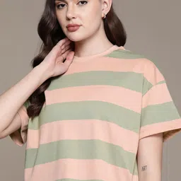 The Roadster Lifestyle Co. Striped Oversized Longline T-shirt-image-8
