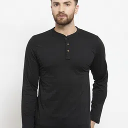 Kalt Men Black Solid Henley Neck T-shirt-image-84