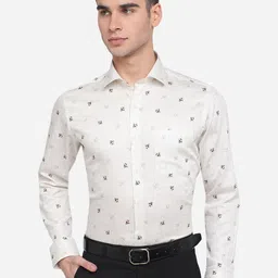 METAL Men Cream Slim Fit Printed Formal Shirt-picture-12