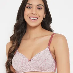 Clovia White & Mauve Printed Non-Wired Lightly Padded T-shirt Bra BR1277N2236E-picture-20