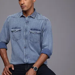 Louis Philippe Jeans Pure Cotton Slim Fit Denim Casual Shirt-picture-26