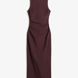 Bershka Women Solid Sleeveless Ruched Details Sheath Midi Dress image 3