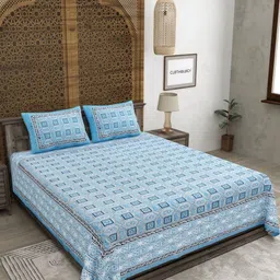 CLOTHOLOGY Blue & White Floral 180 TC King Bedsheet with 2 Pillow Covers-image-13
